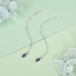 Tiny Sapphire Blue Marquise CZ Threader Earrings in Sterling Silver, Silver or Gold, Marquise Cut CZ Ear Threaders, Sparkly Threaders