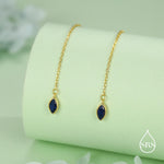Tiny Sapphire Blue Marquise CZ Threader Earrings in Sterling Silver, Silver or Gold, Marquise Cut CZ Ear Threaders, Sparkly Threaders