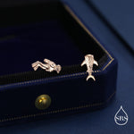 Mismatched Scuba Diver & Whale Shark Stud Earrings In Sterling Silver – Ocean Inspired Asymmetric Earrings, Minimalist Sea Life Jewellery