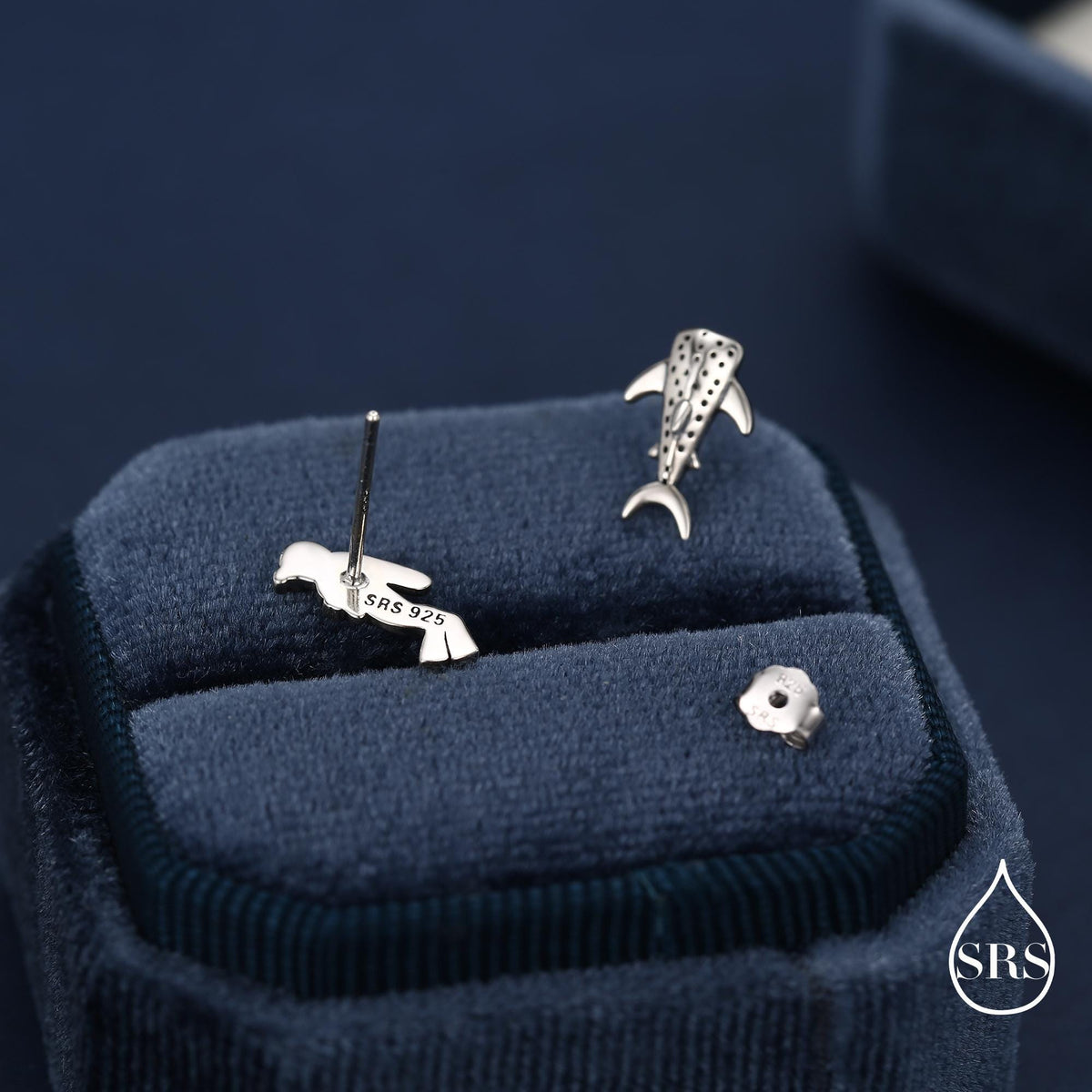 Mismatched Scuba Diver & Whale Shark Stud Earrings In Sterling Silver – Ocean Inspired Asymmetric Earrings, Minimalist Sea Life Jewellery