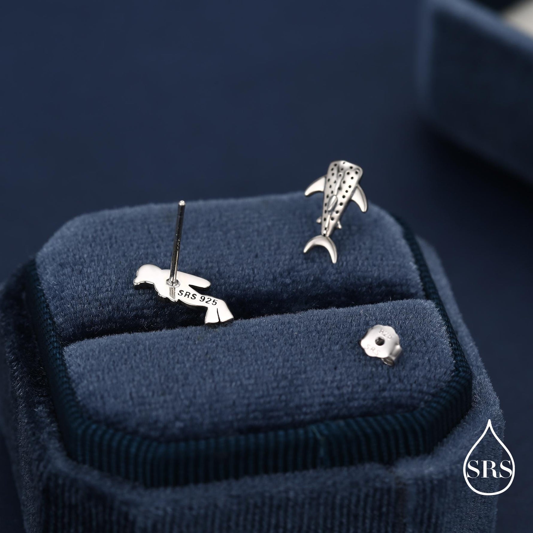 Mismatched Scuba Diver & Whale Shark Stud Earrings In Sterling Silver – Ocean Inspired Asymmetric Earrings, Minimalist Sea Life Jewellery