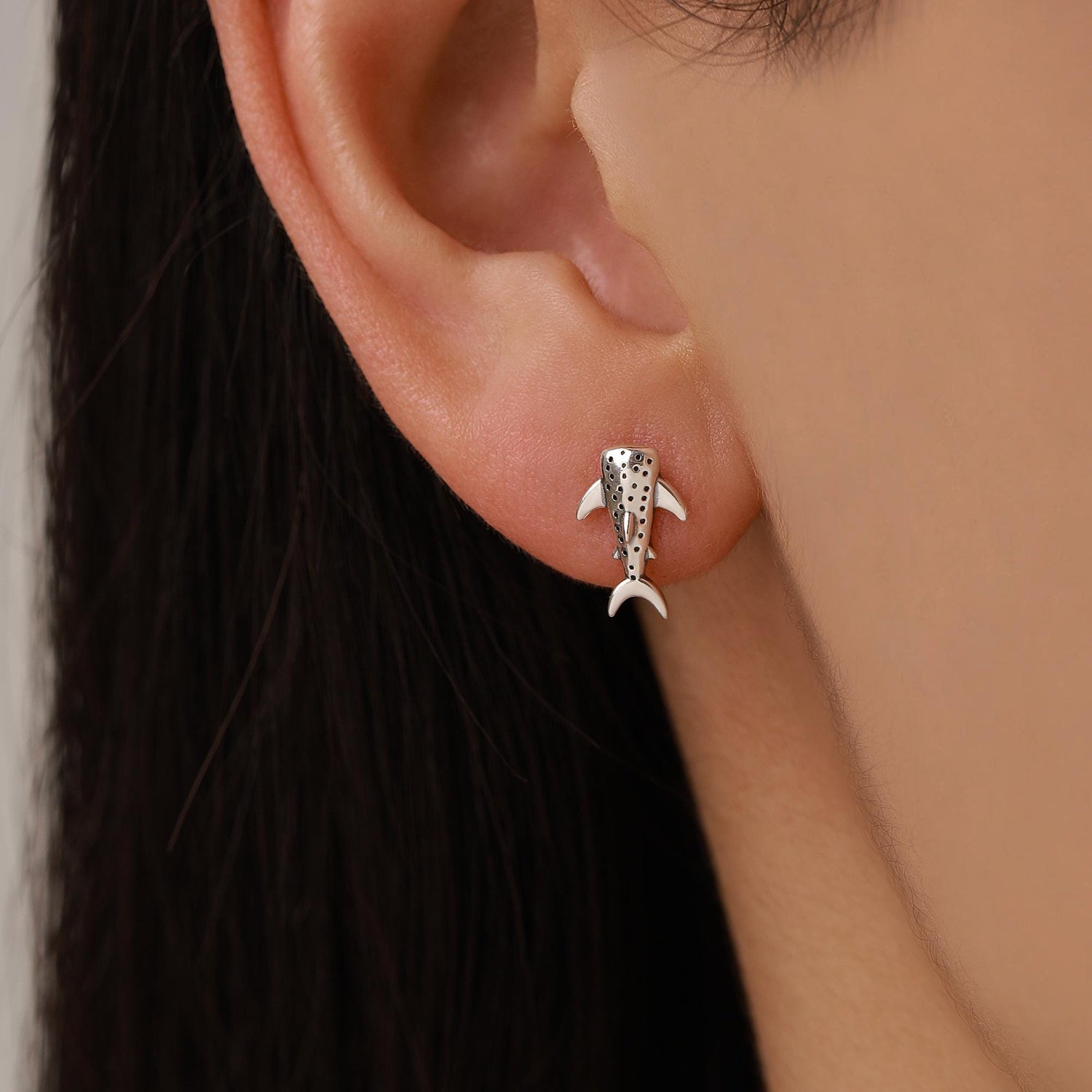 Very Tiny Whale Shark Stud Earrings in Sterling Silver, Silver or Gold or Rose Gold, Cute Whale Shark Earrings