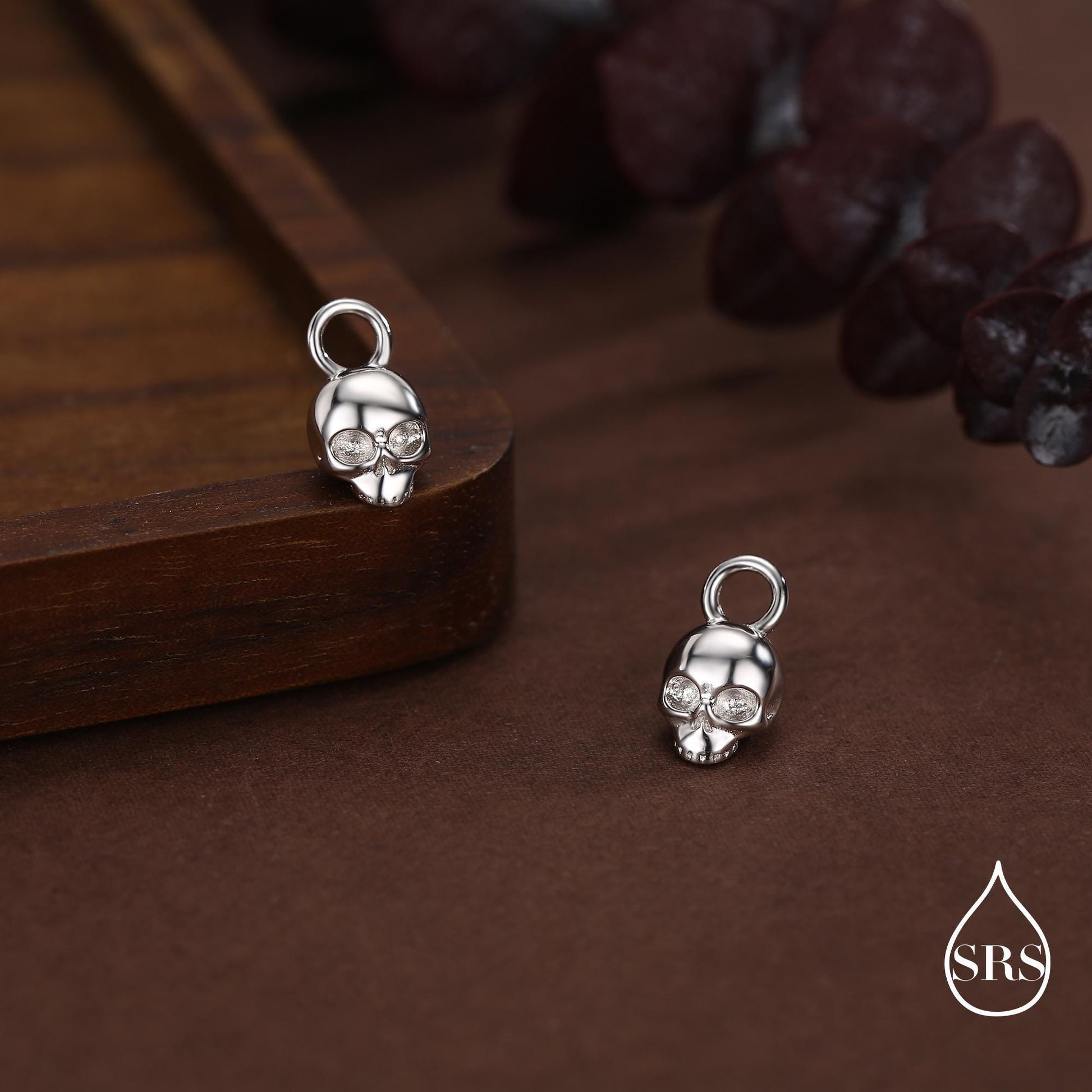 Sterling Silver Skull Charms for Huggie Hoops, Sold as a pair