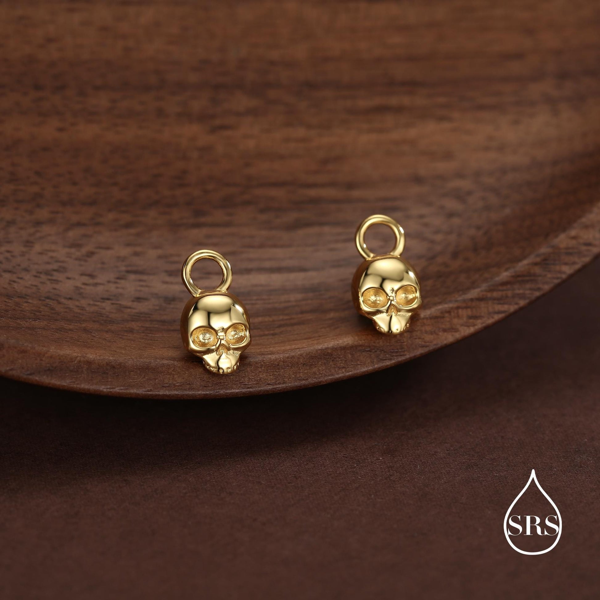 Sterling Silver Skull Charms for Huggie Hoops, Sold as a pair