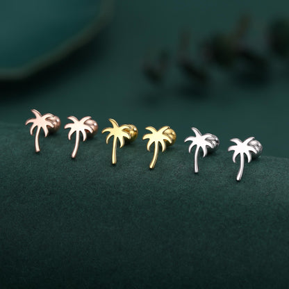 Palm Tree 18G Screw Back Earrings with Ball Backs in Sterling Silver
