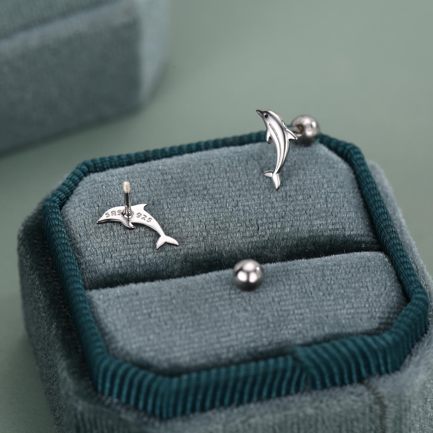 Sterling Silver Dolphin 18G Screw Back Earrings with Ball Backs