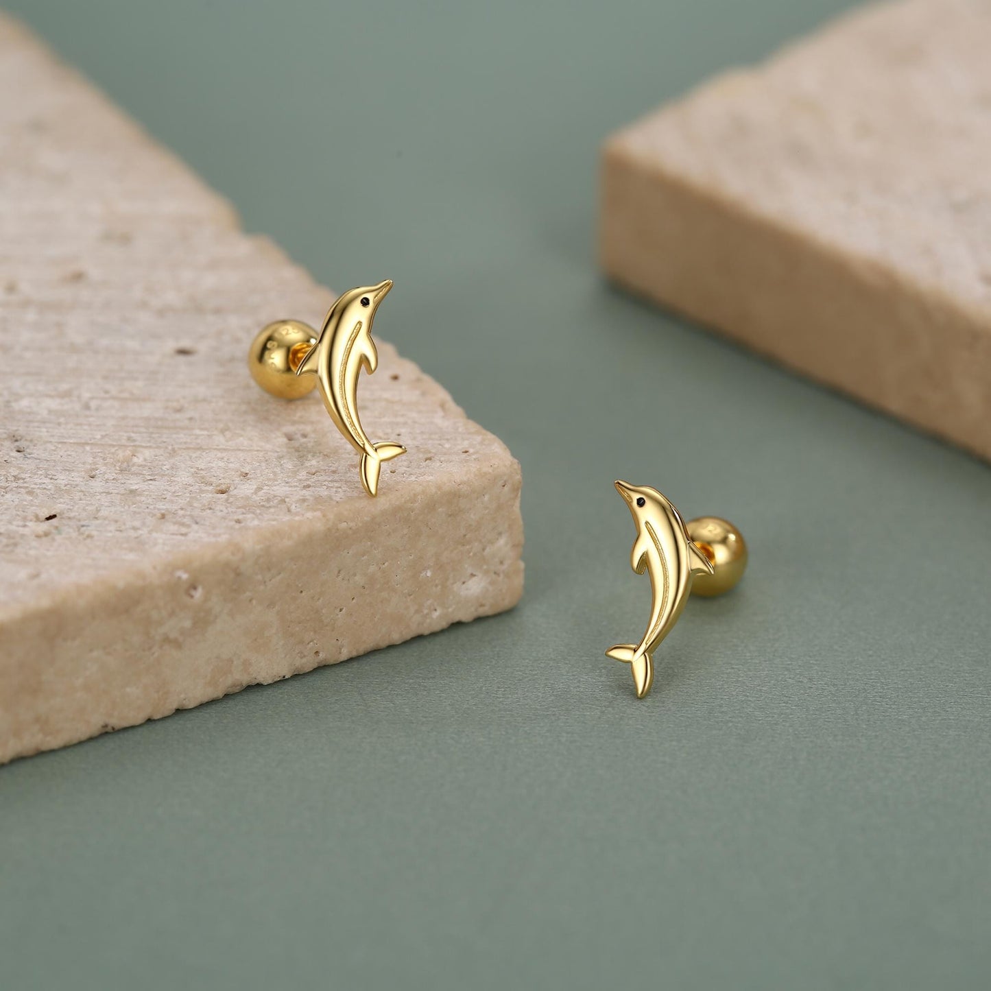 Sterling Silver Dolphin 18G Screw Back Earrings with Ball Backs