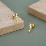 Sterling Silver Dolphin 18G Screw Back Earrings with Ball Backs