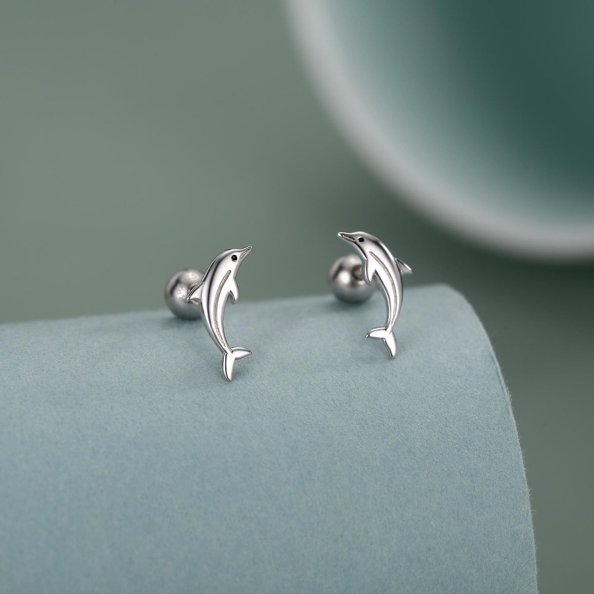 Sterling Silver Dolphin 18G Screw Back Earrings with Ball Backs