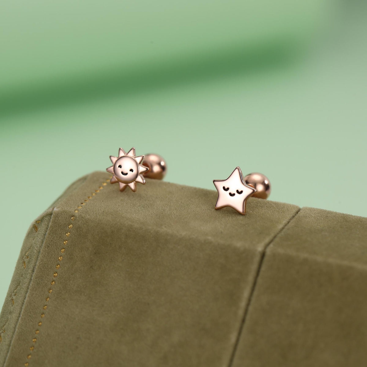 Sterling Silver Sun and Star Stud Earrings 18G Screw Back with Ball Backs