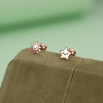 Sterling Silver Sun and Star Stud Earrings 18G Screw Back with Ball Backs