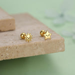 Sterling Silver Sun and Star Stud Earrings 18G Screw Back with Ball Backs
