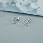 Sterling Silver Opal Flower Stud Earrings 18G Screw Back with Ball Backs