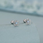 Sterling Silver Opal Flower Stud Earrings 18G Screw Back with Ball Backs