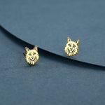Sterling Silver Maine Coon Style Cat Face Stud Earrings