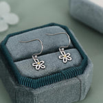 Sterling Silver Two Tone Daisy Flower Drop Earrings with Hooks