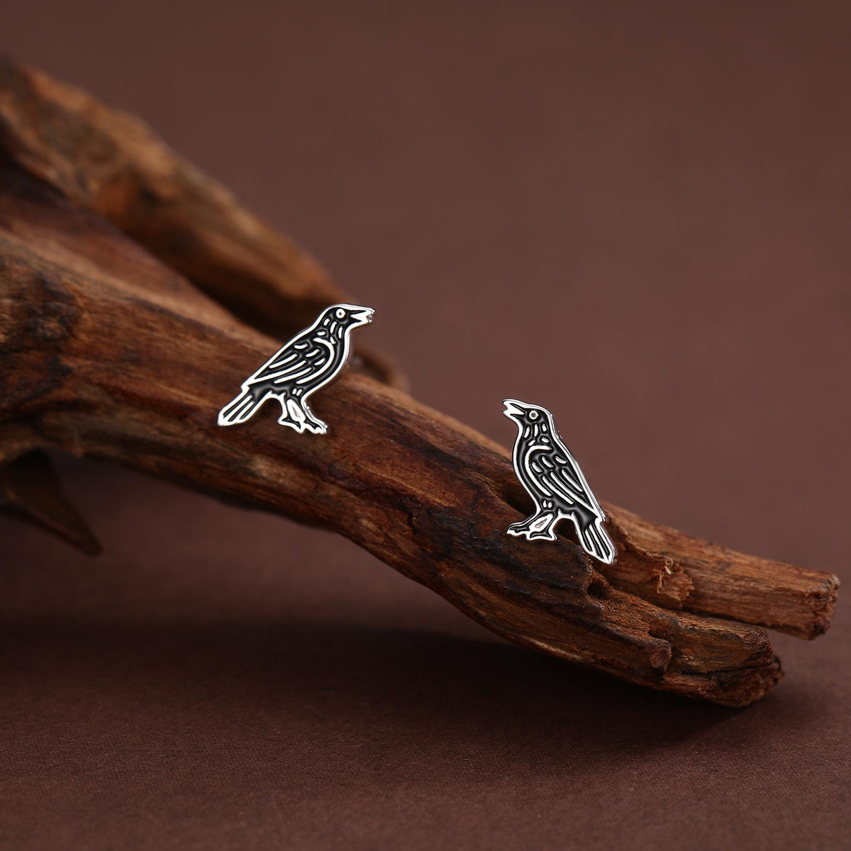 Sterling Silver Crow Raven Bird Stud Earrings