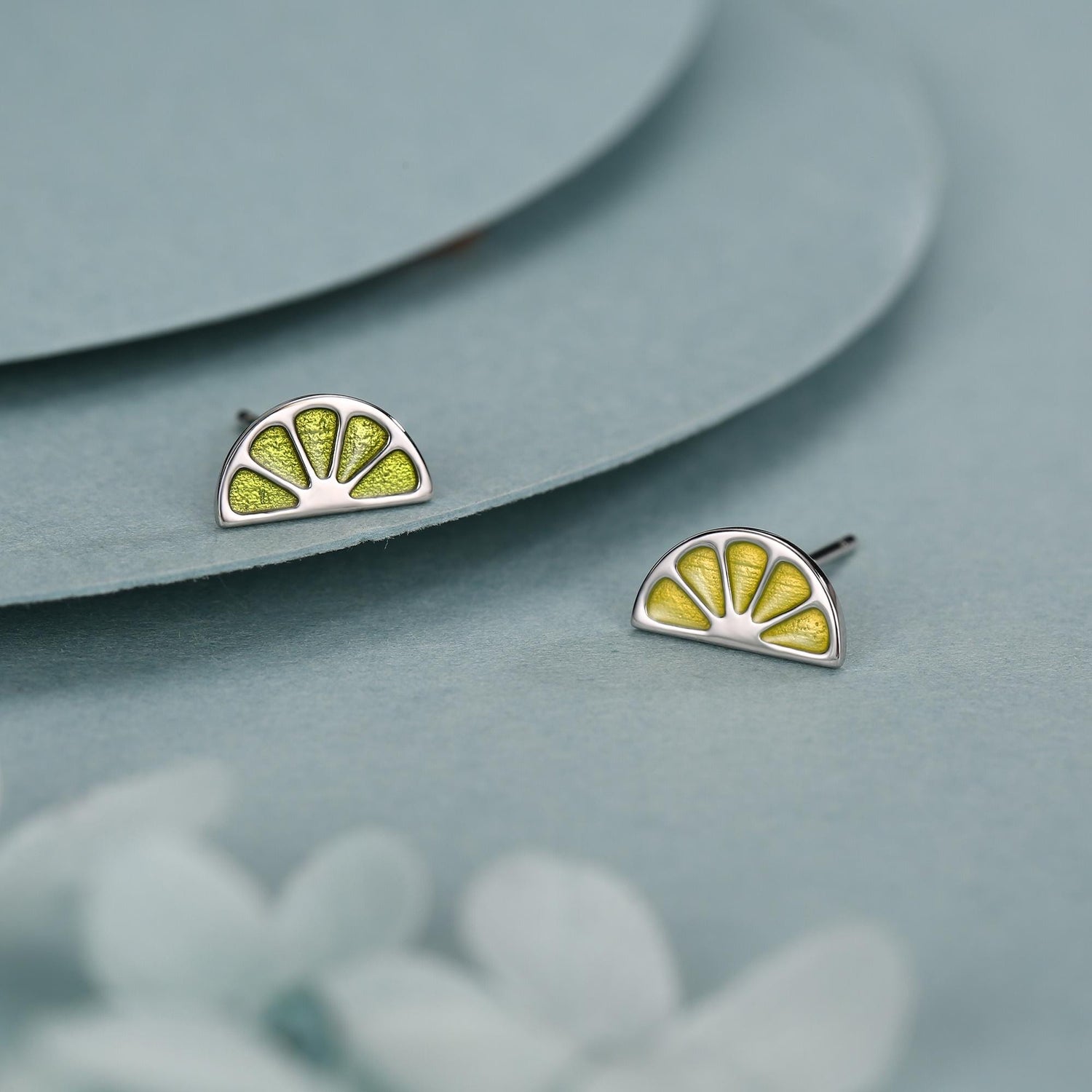 Sterling Silver Mismatched Lemon and Lime Stud Earrings