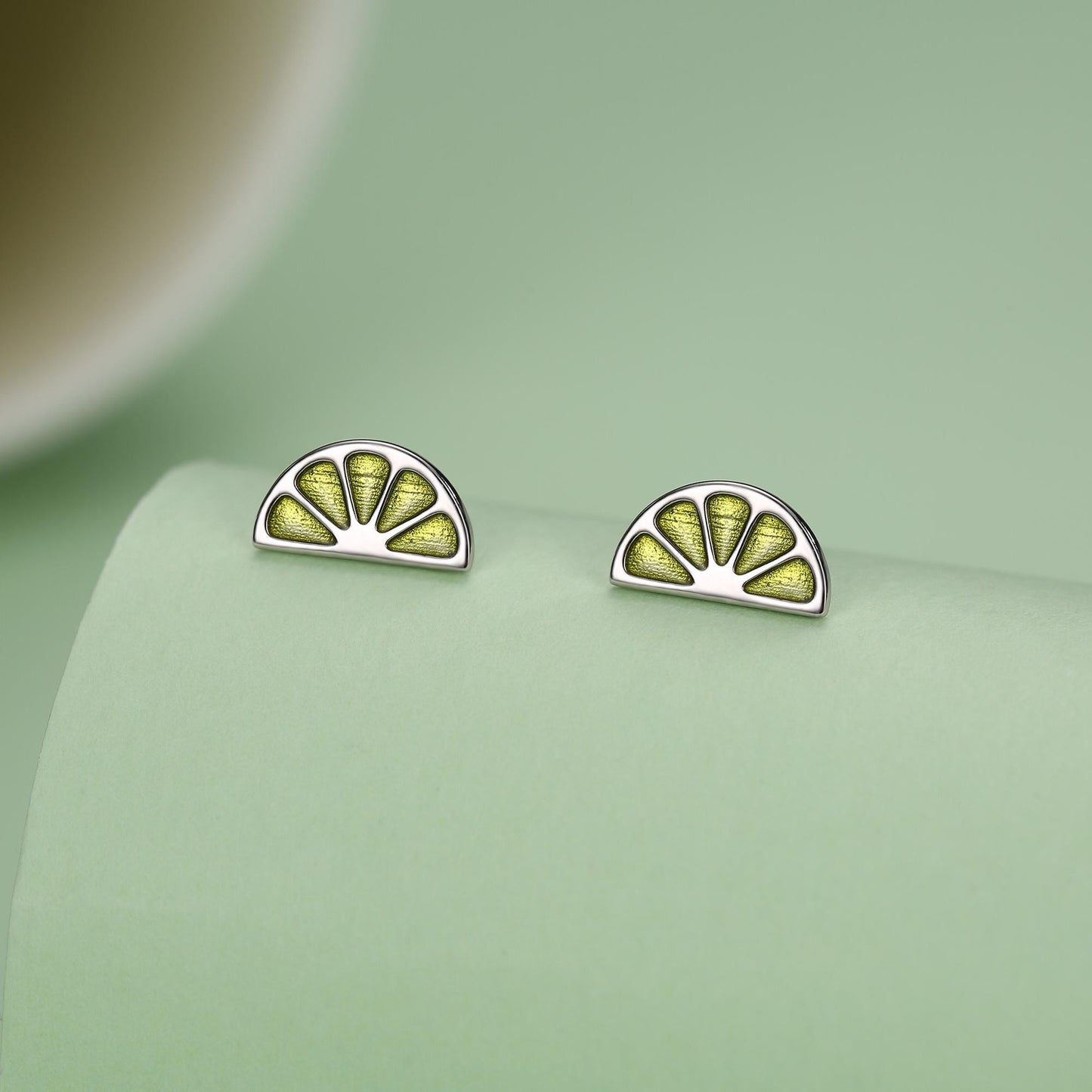 Sterling Silver Lime Slice Stud Earrings
