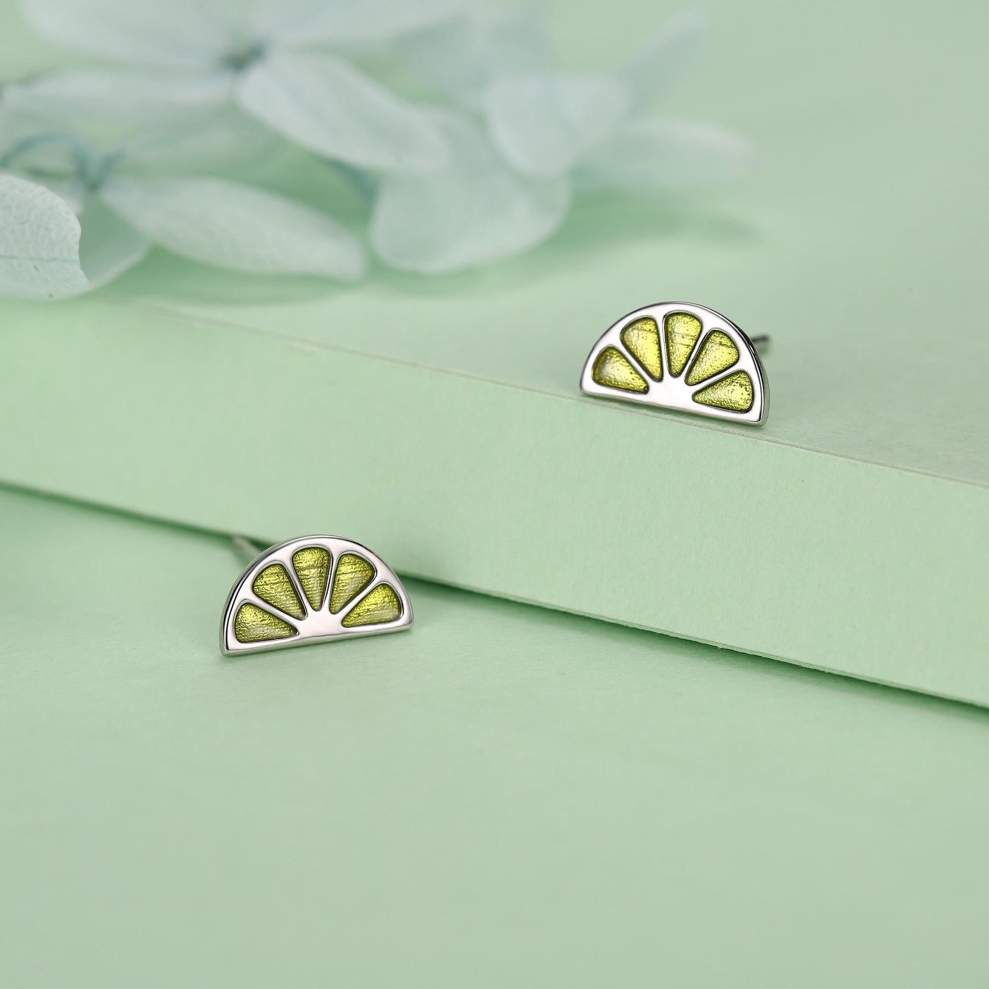 Sterling Silver Lime Slice Stud Earrings