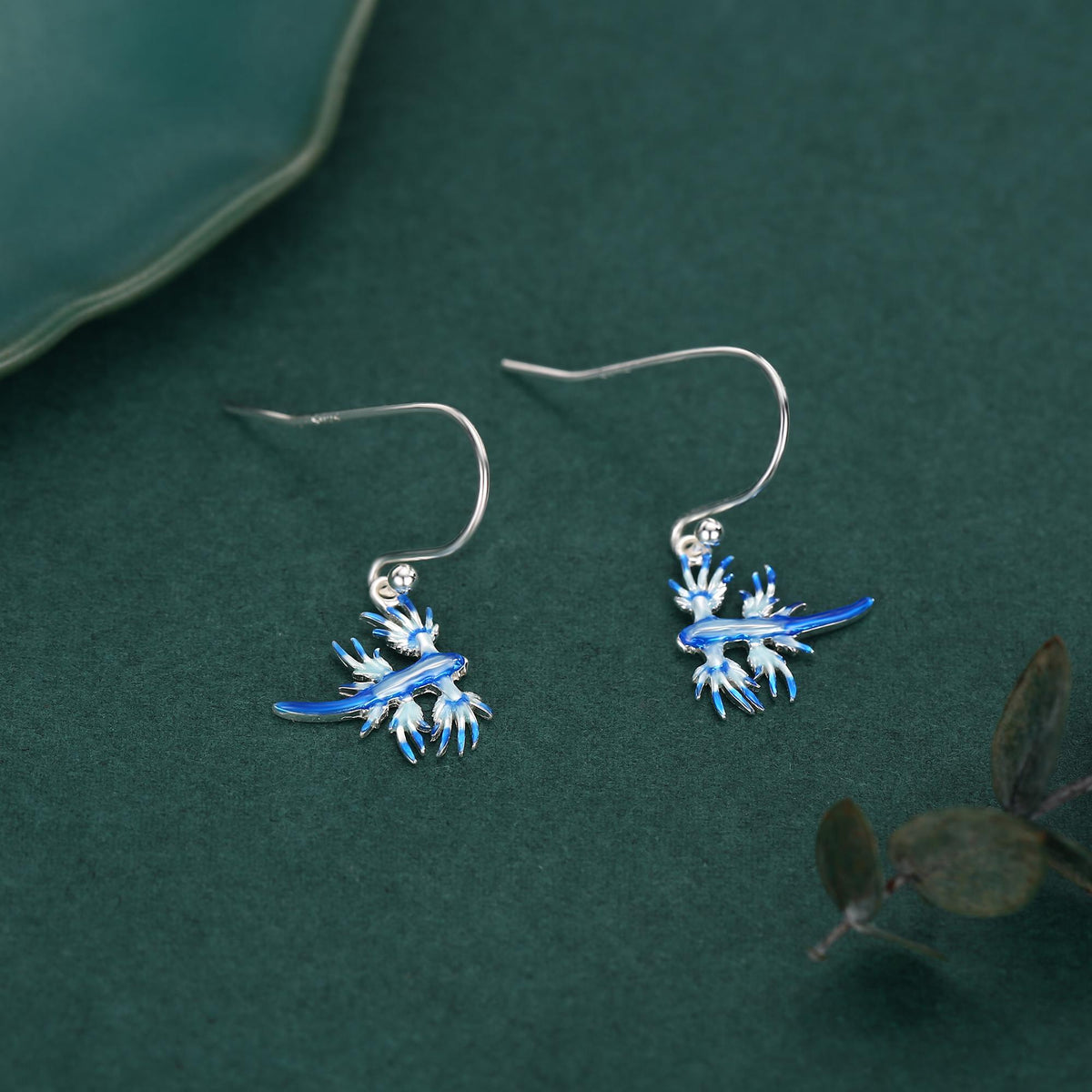 Sterling Silver Blue Sea Dragon Drop Earrings with Hooks