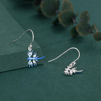 Sterling Silver Blue Sea Dragon Drop Earrings with Hooks