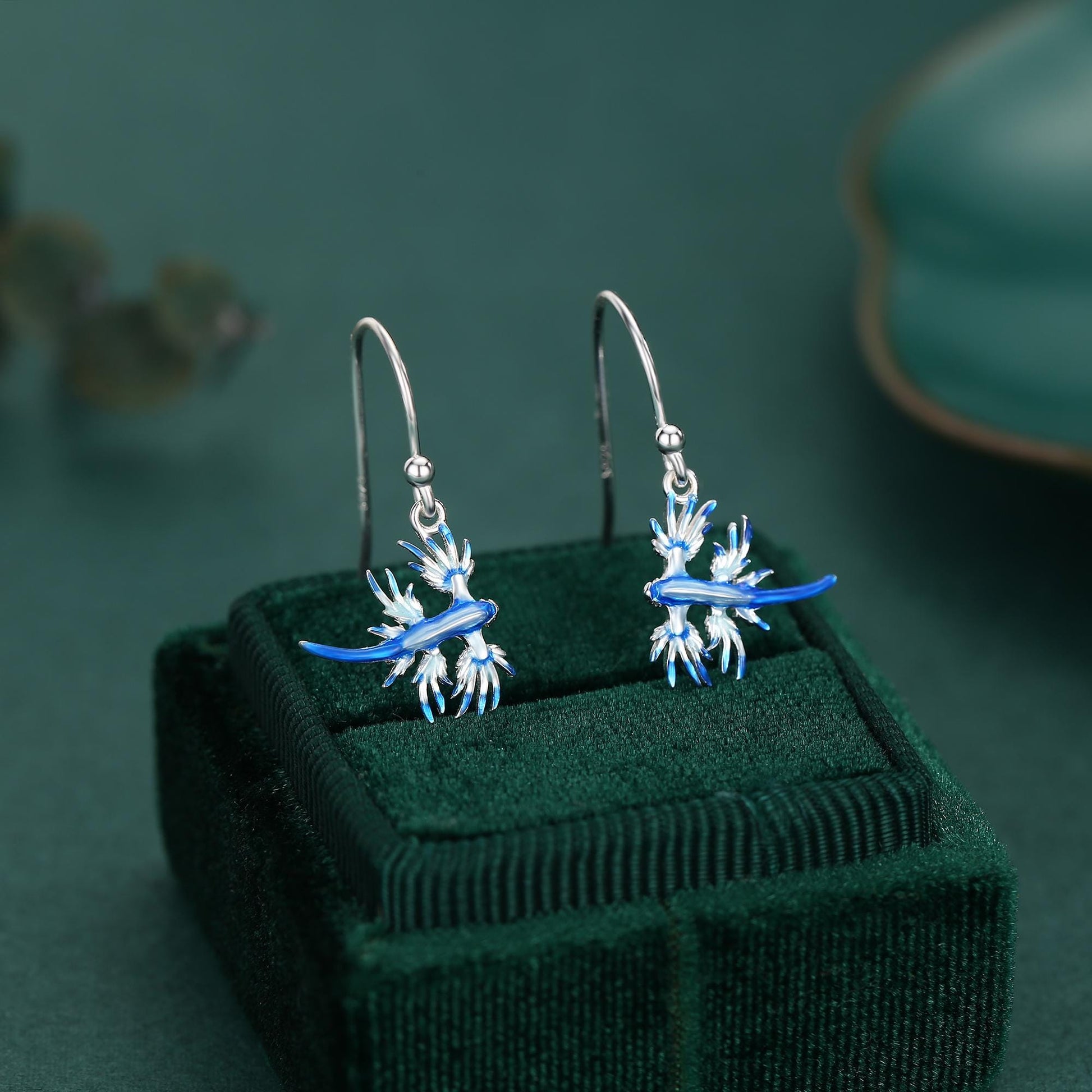 Sterling Silver Blue Sea Dragon Drop Earrings with Hooks
