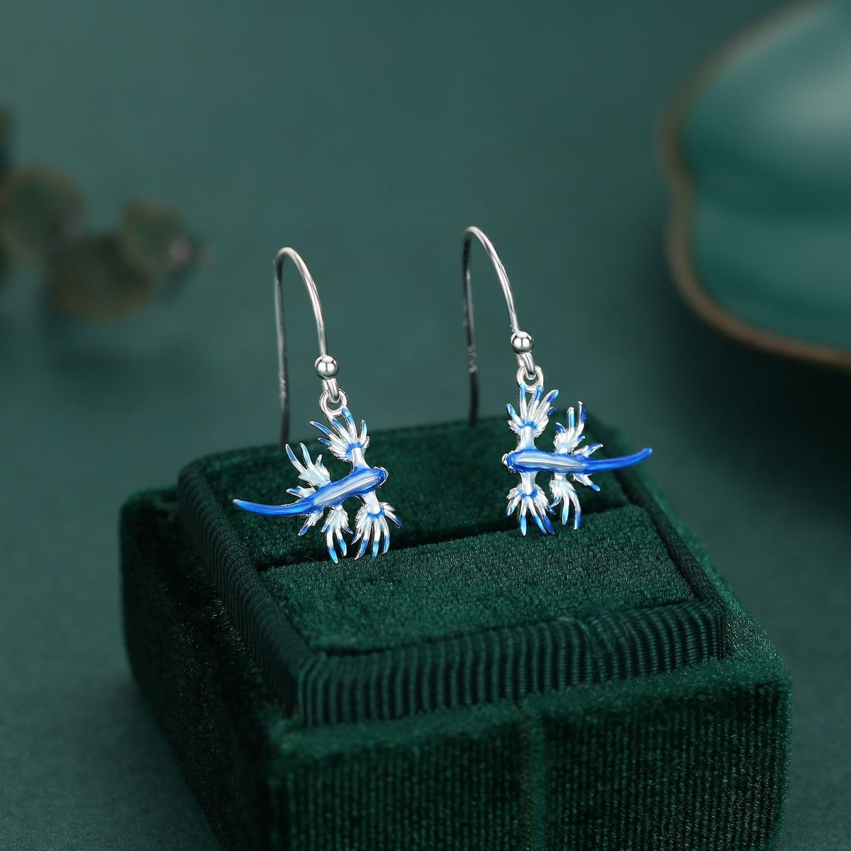 Enamel Blue Sea Dragon Hook Earrings
