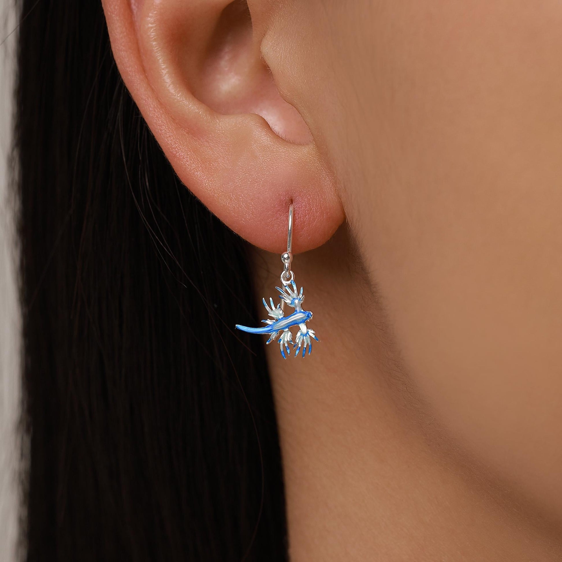 Sterling Silver Blue Sea Dragon Drop Earrings with Hooks