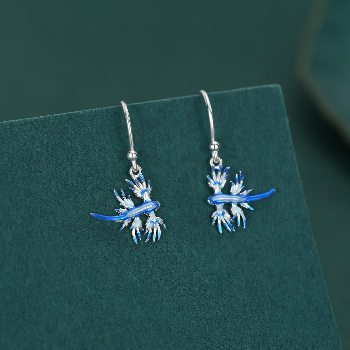 Sterling Silver Blue Sea Dragon Drop Earrings with Hooks