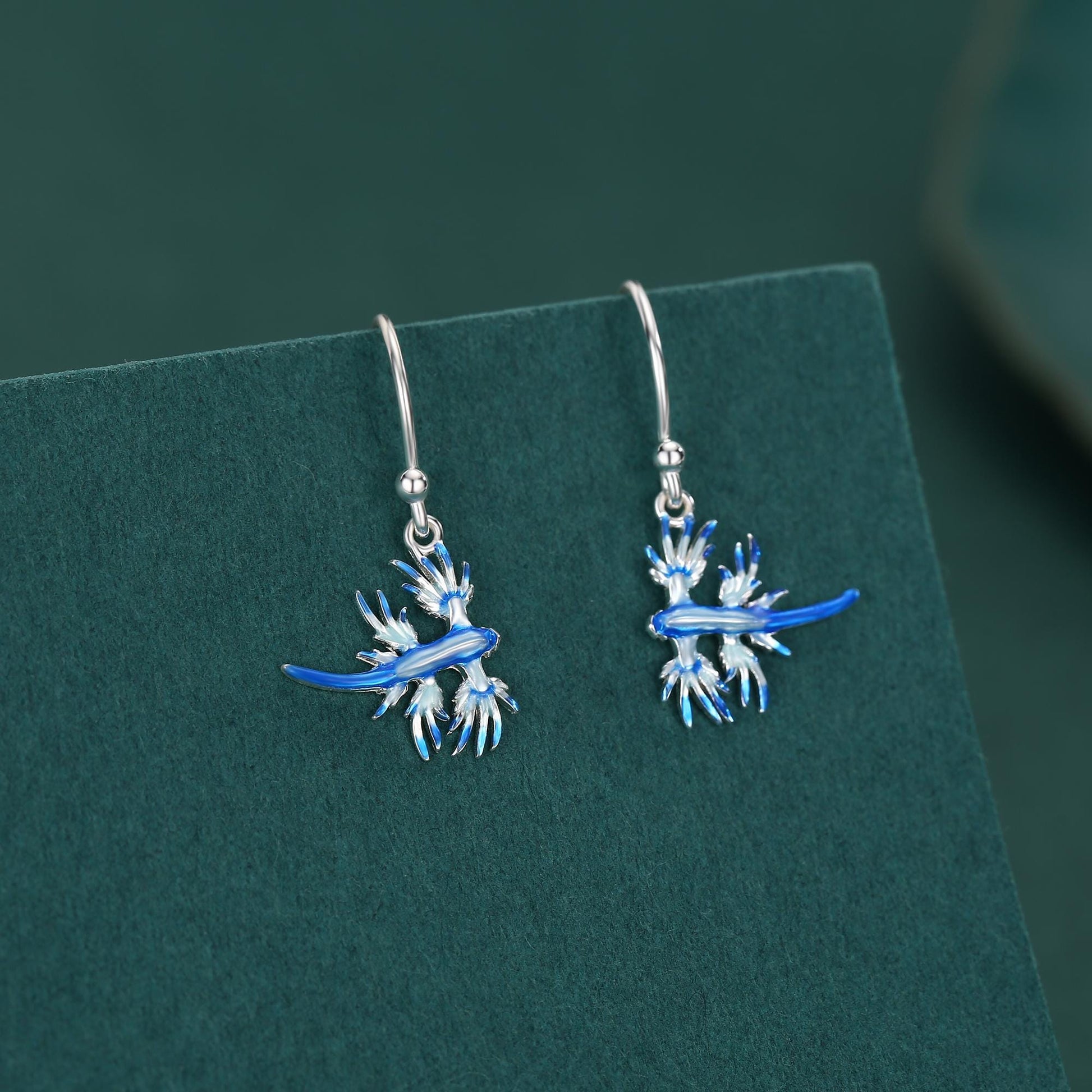 Sterling Silver Blue Sea Dragon Drop Earrings with Hooks