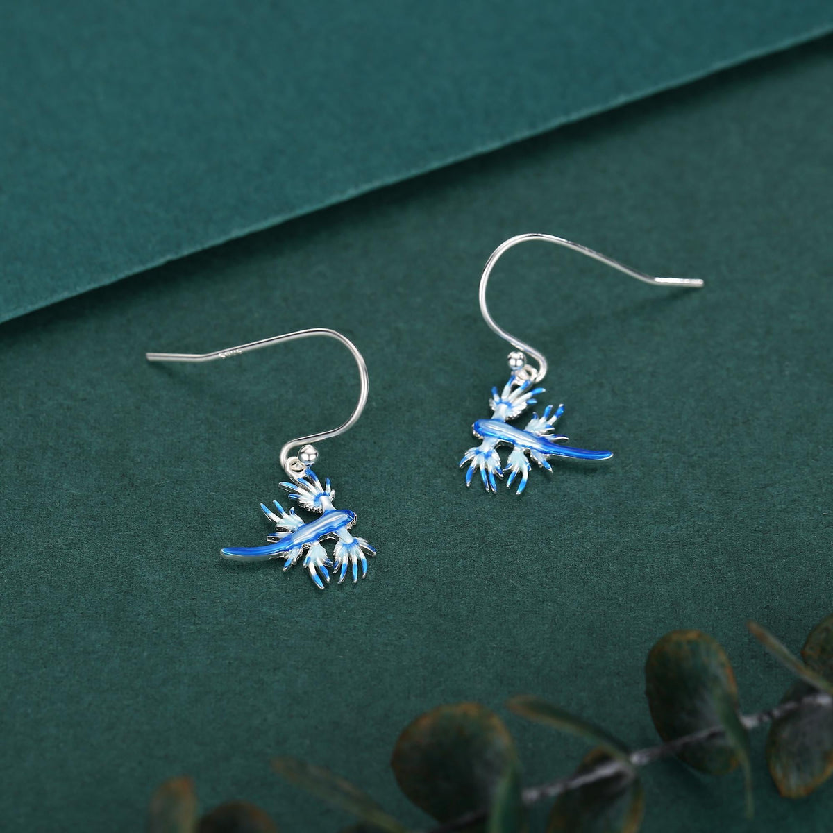 Sterling Silver Blue Sea Dragon Drop Earrings with Hooks