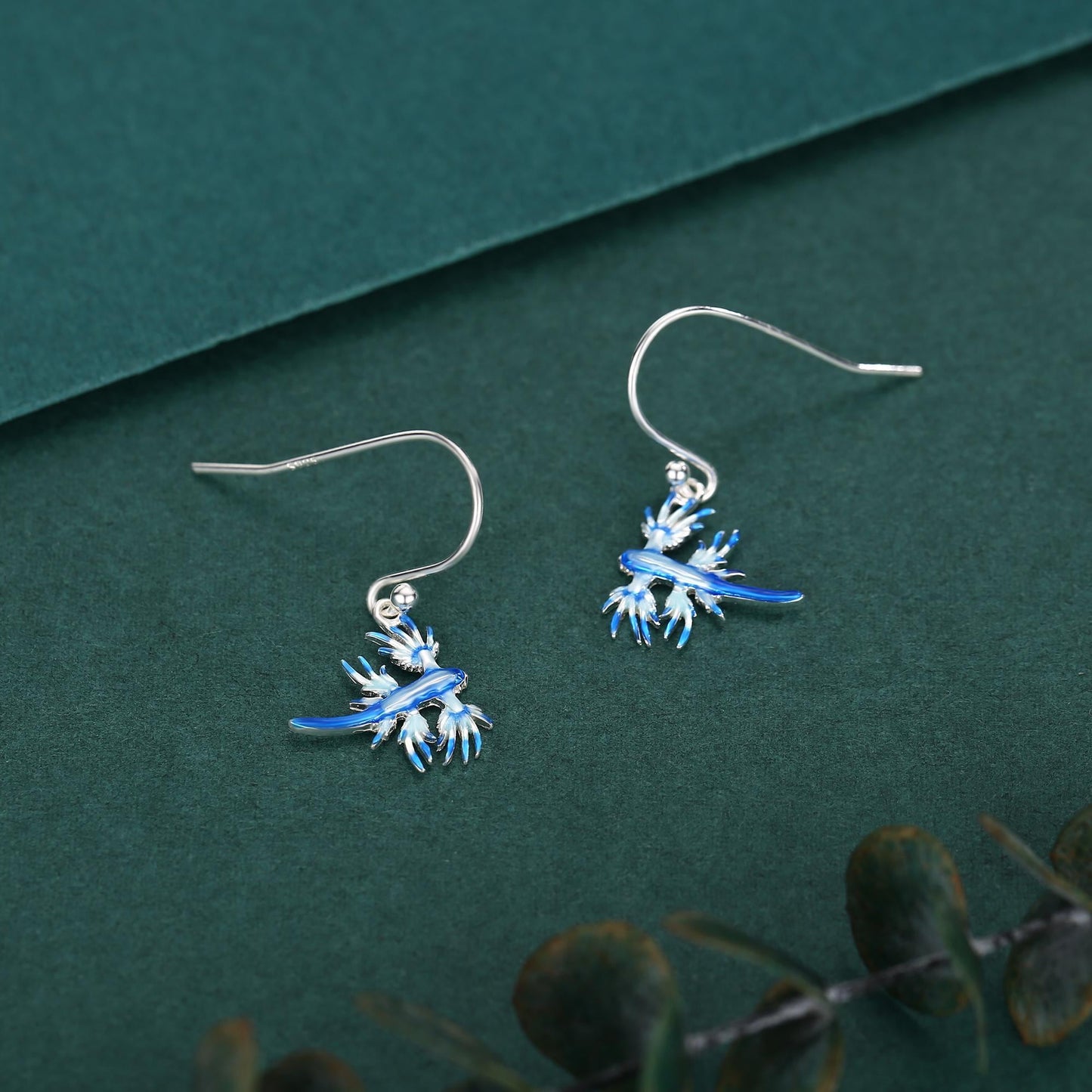 Sterling Silver Blue Sea Dragon Drop Earrings with Hooks