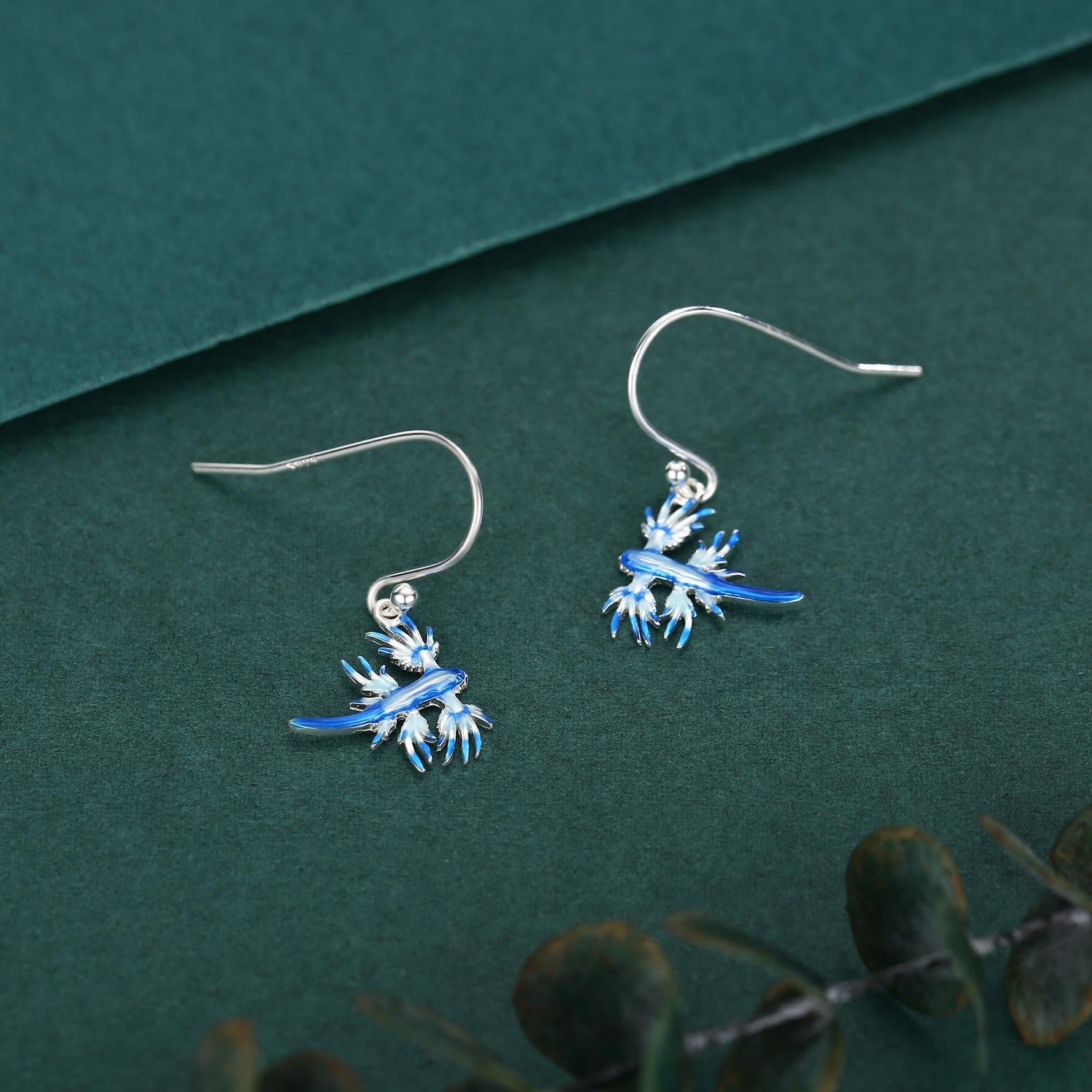 Sterling Silver Blue Sea Dragon Drop Earrings with Hooks