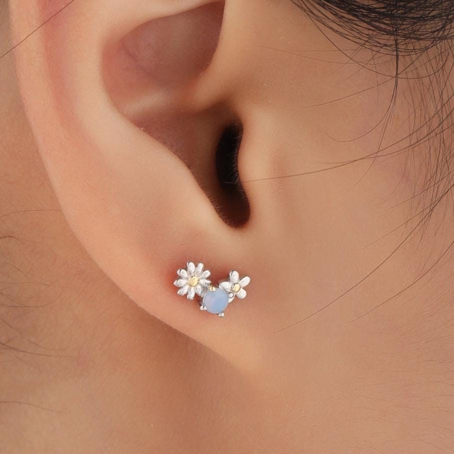 Tiny Forget Me Not Flower Bouquet CZ Stud Earrings in Sterling Silver, CZ Flower Cluster Stud Earrings