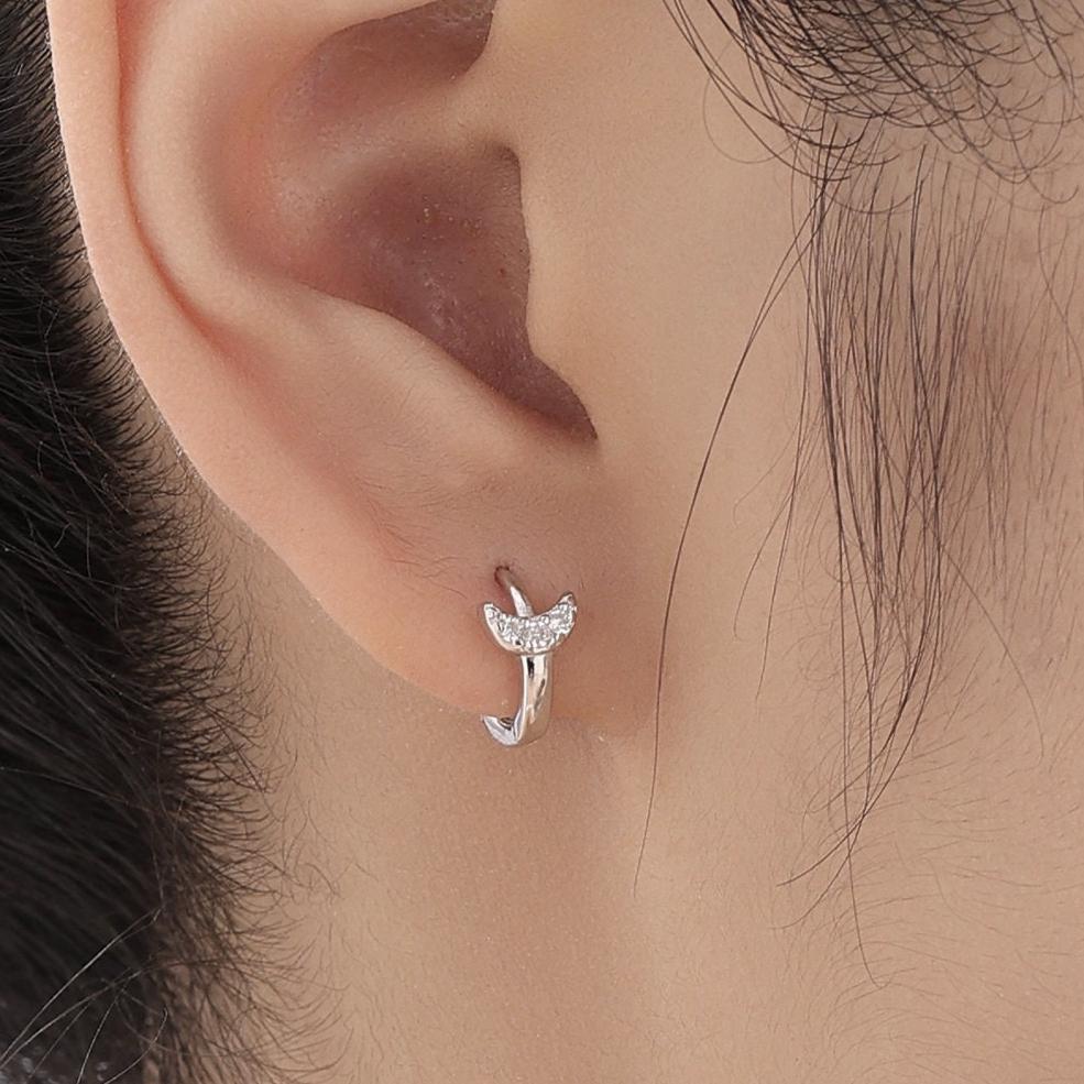 Tiny CZ Moon and Star Huggie Hoop Earrings in Sterling Silver, Silver, Gold or Rose Gold, Mismatched North Star Earrings, Sunburst Earrings