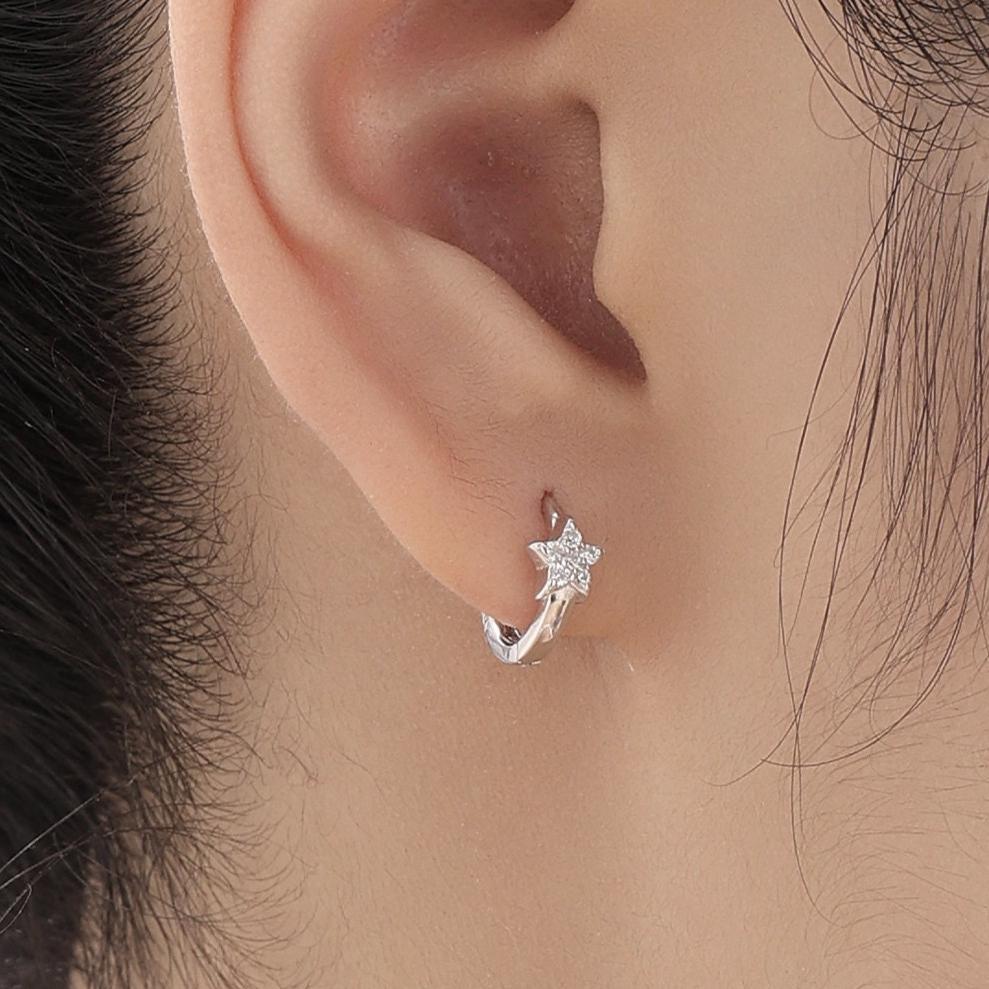 Tiny CZ Moon and Star Huggie Hoop Earrings in Sterling Silver, Silver, Gold or Rose Gold, Mismatched North Star Earrings, Sunburst Earrings