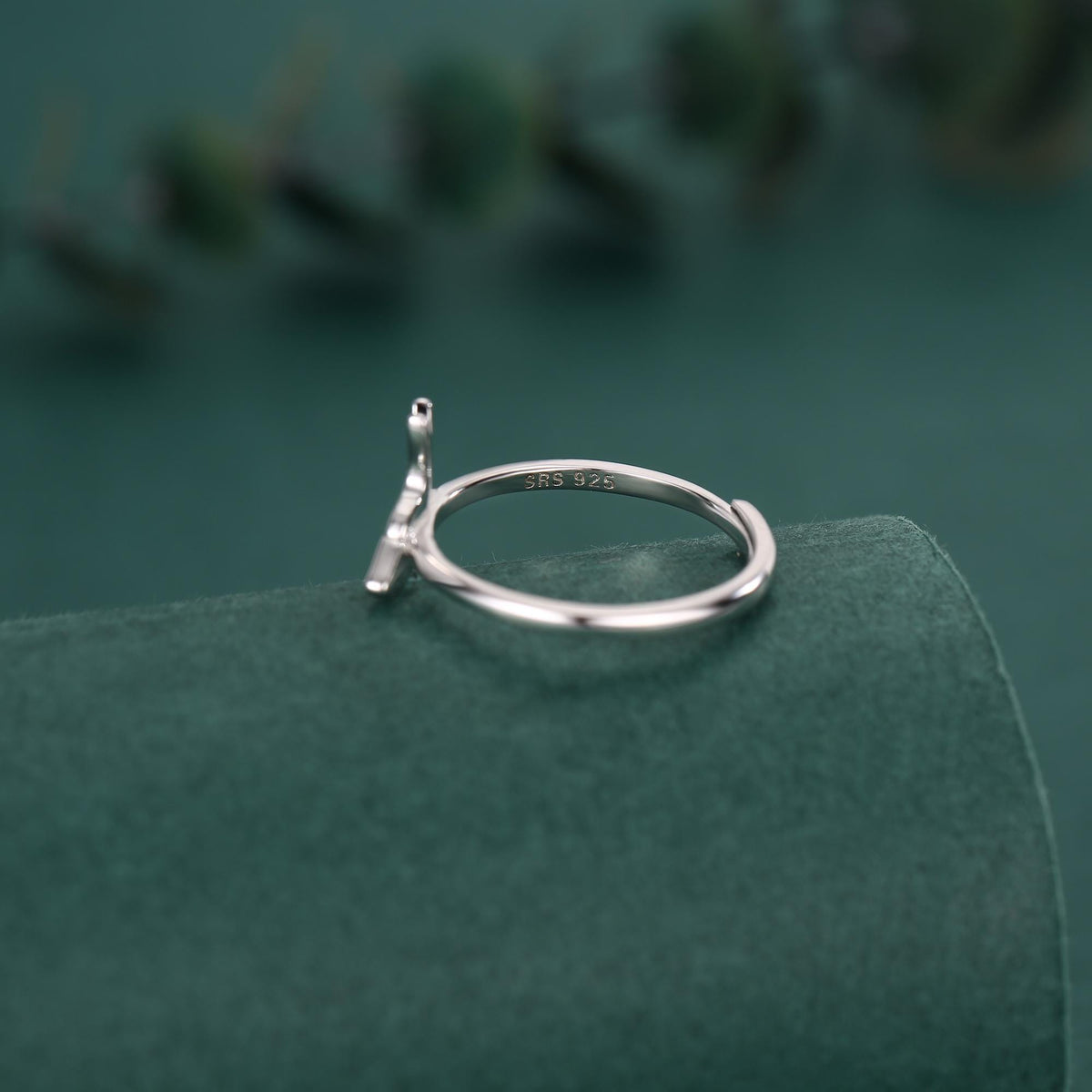 Sterling Silver Green Enamel Lunar Moth Ring