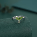 Green Enamel Lunar Moth Motif Ring