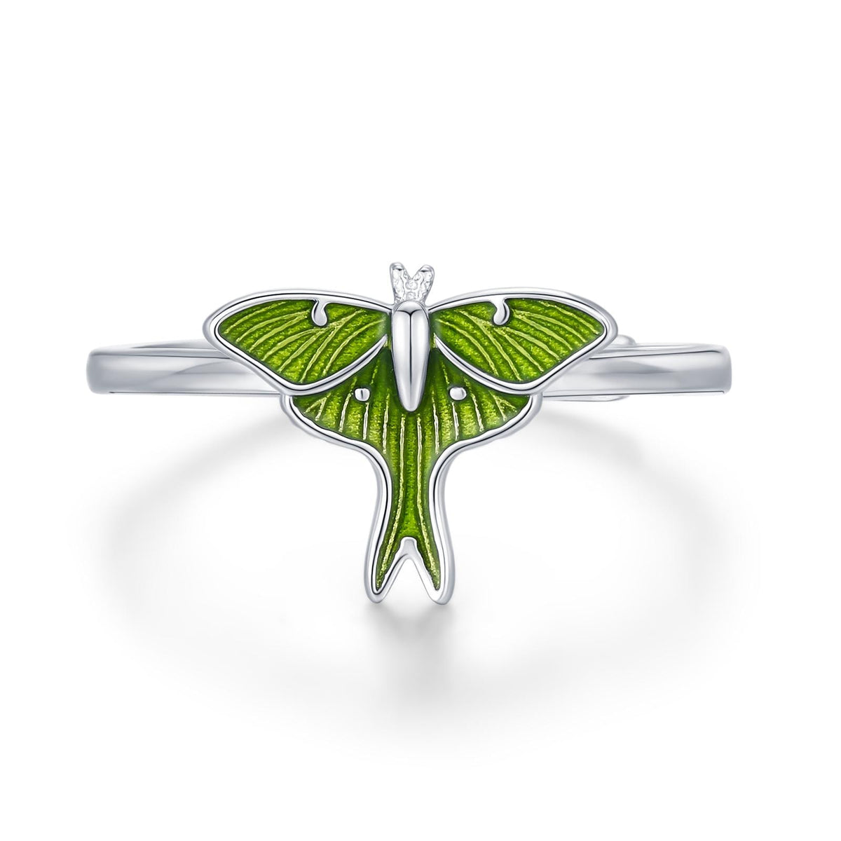 Green Enamel Lunar Moth Motif Ring