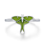 Sterling Silver Green Enamel Lunar Moth Ring