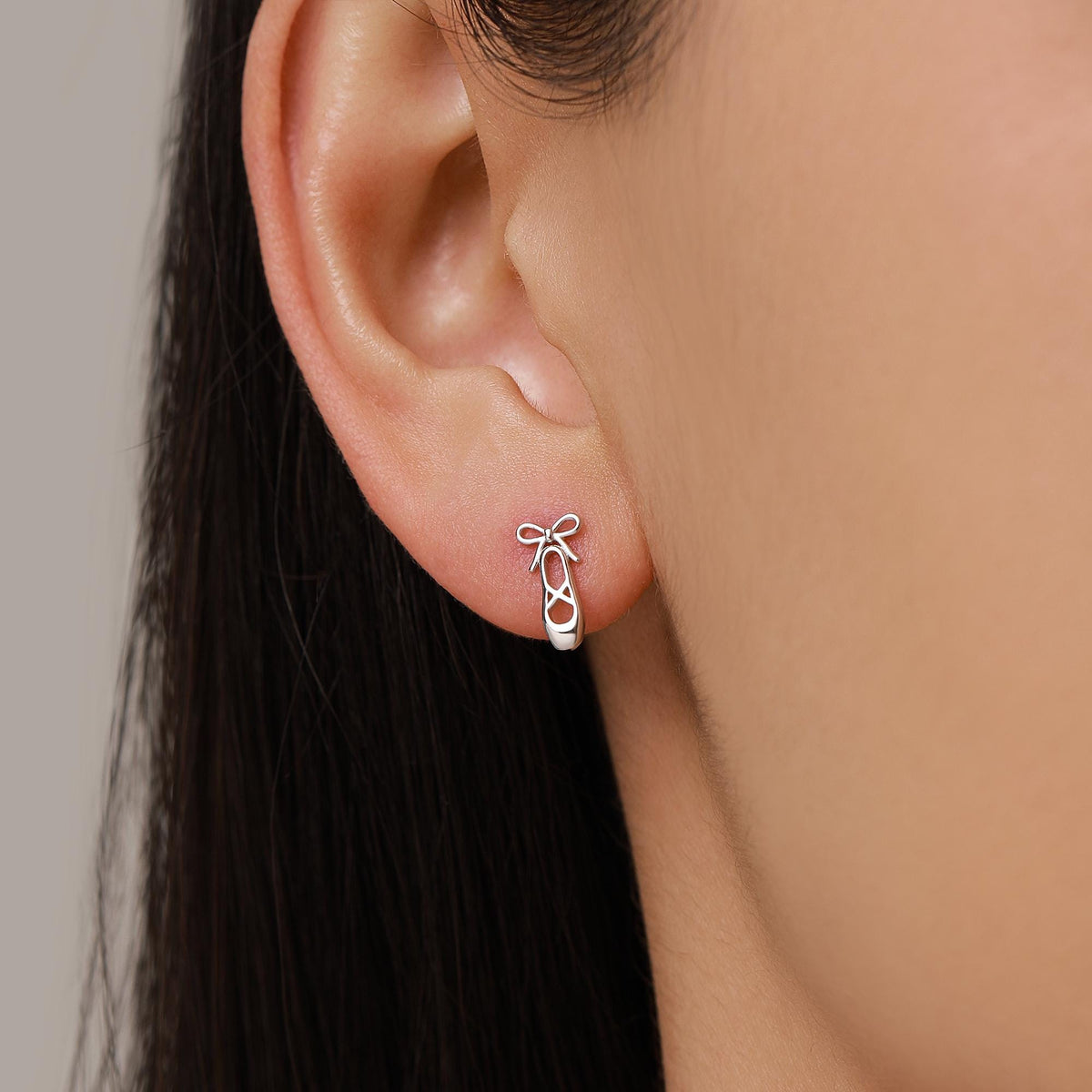 Sterling Silver Ballet Slipper 16G Flat Back Earrings