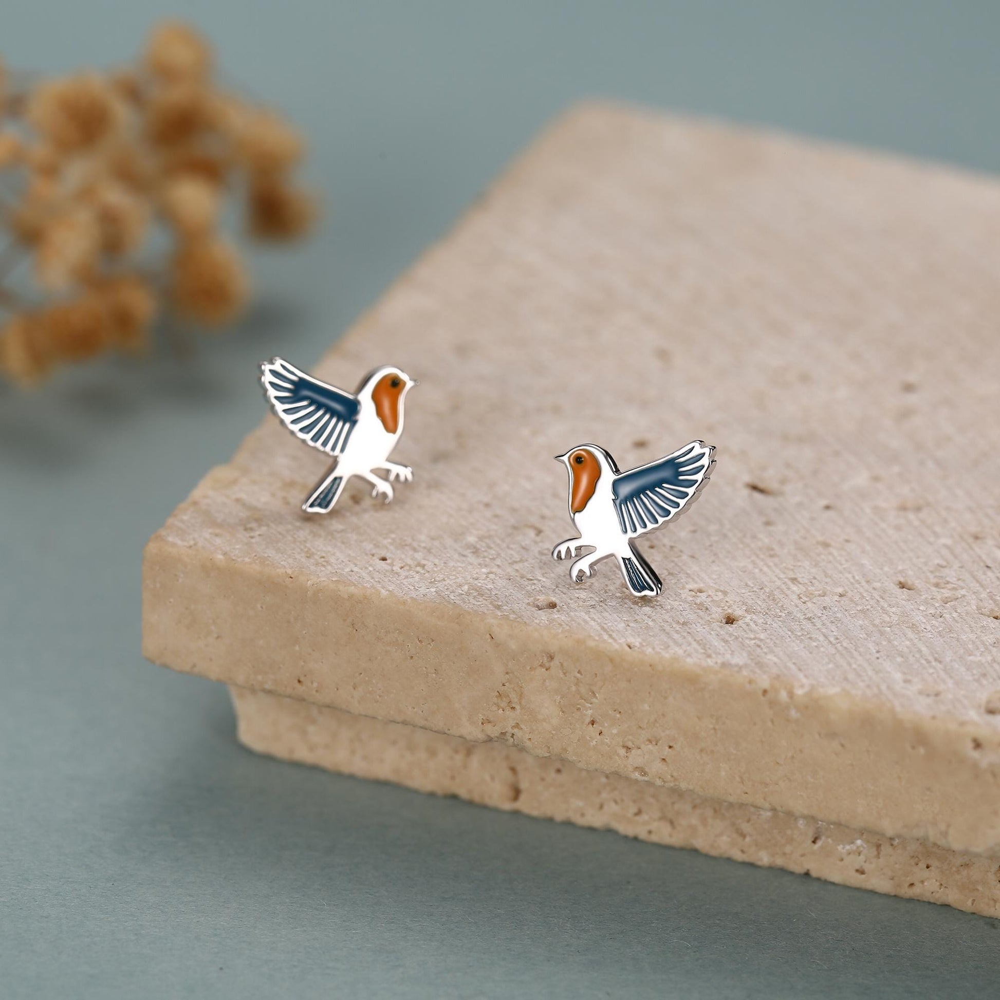 Sterling Silver Robin Stud Earrings
