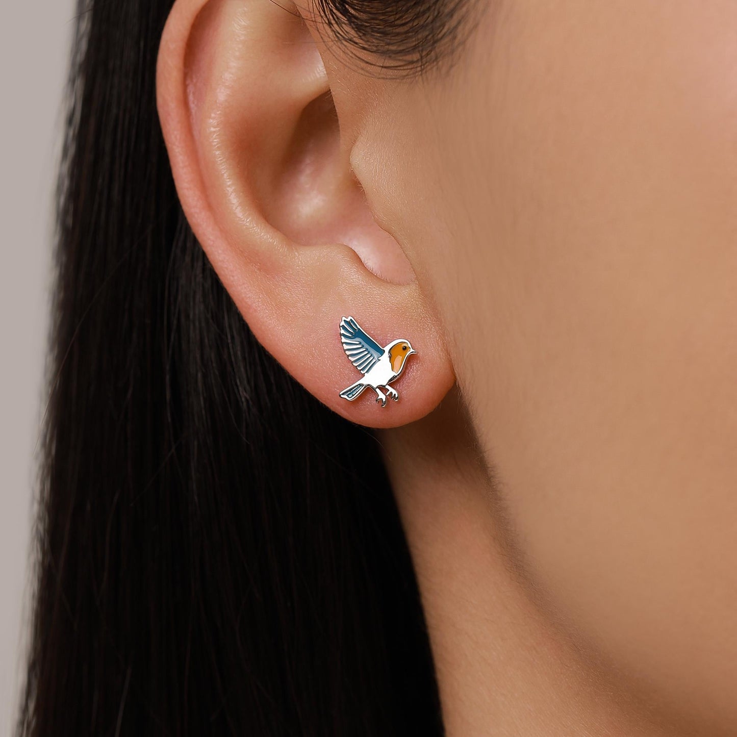 Sterling Silver Robin Stud Earrings
