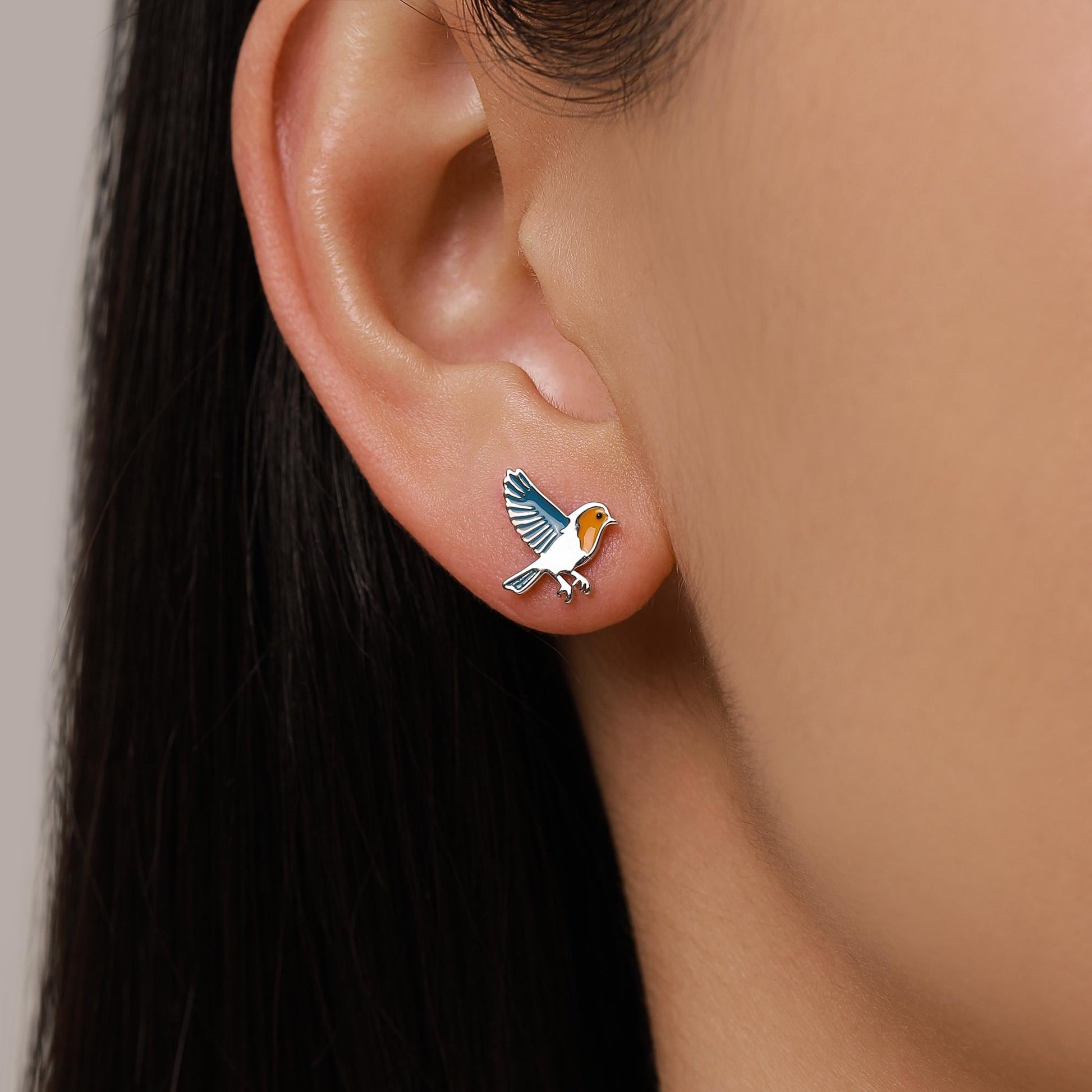 Sterling Silver Robin Stud Earrings
