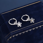Sterling Silver Daisy Flower Charm Hoop Earrings