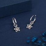 Sterling Silver Daisy Flower Charm Hoop Earrings