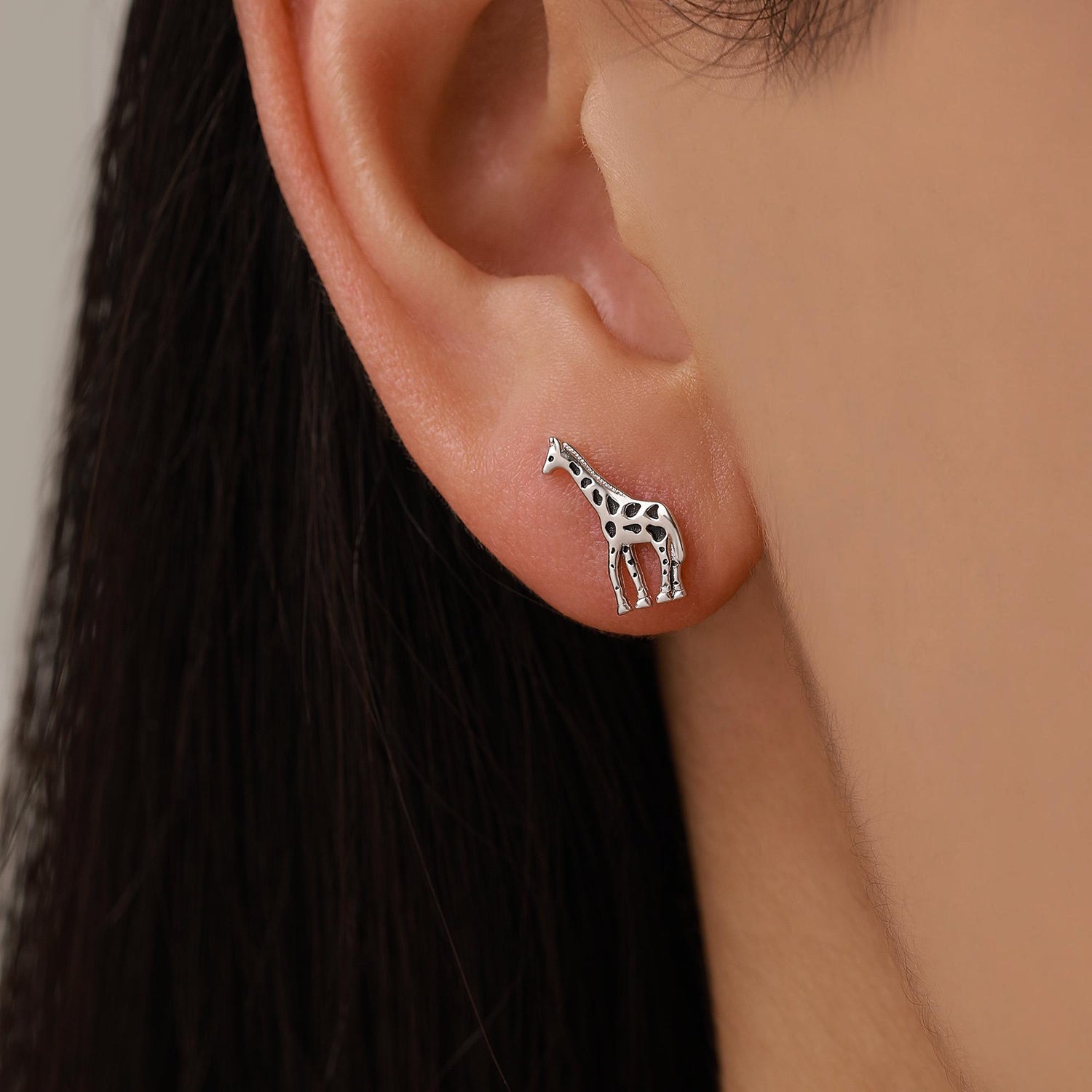 Sterling Silver Cute Little Giraffe Stud Earrings - Hand Painted Enamel - Cute, Fun, Whimsical and Pretty Jewellery