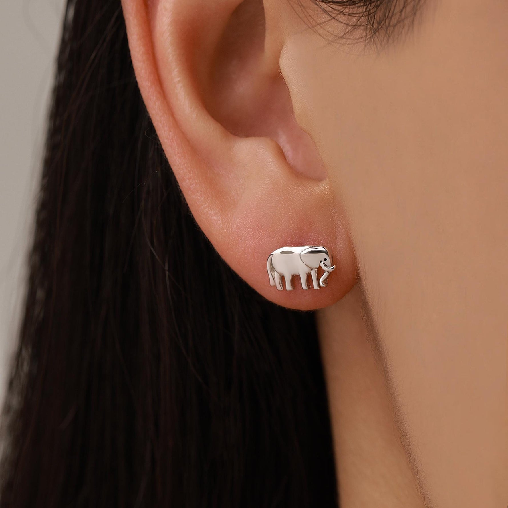Sterling Silver Elephant & Giraffe Stud Earrings