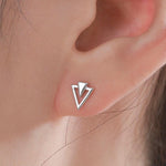 Art Deco Style Tiny Double Triangle Stud Earrings in Sterling Silver, Silver or Gold or Rose Gold, Cut Out Triangle Jacket Earrings